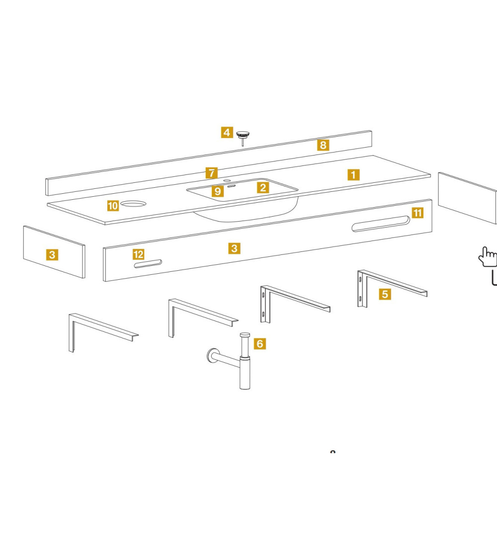 Balteco Standart nestandartinių matmenų praustuvas su stalviršiu nuo 600mm iki 1600mm