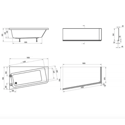 Ravak 10° 160x95, asimetrinė vonia, akrilas (pasirinkite pusę)