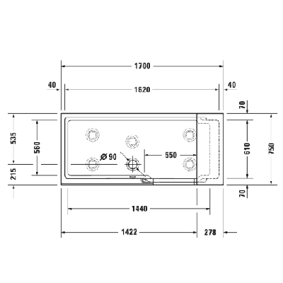 Duravit vonia su dušu DuraSolid® 170x75cm
