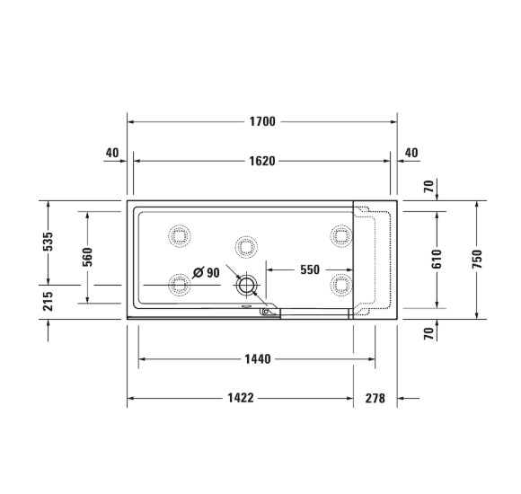 Duravit vonia su dušu DuraSolid® 170x75cm