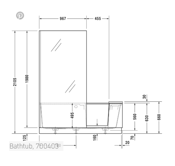 Duravit vonia su dušu DuraSolid® 170x75cm