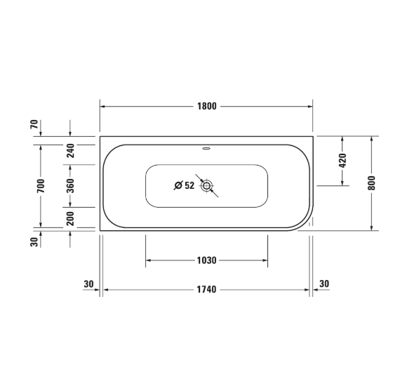 Akrilinė vonia su juoda apdaila Duravit Happy D.2 180x80cm