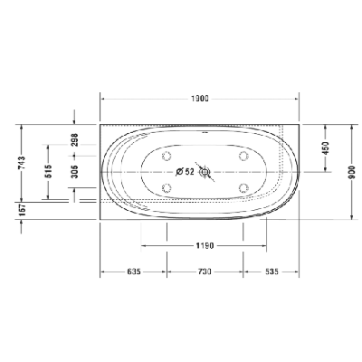 Duravit Cape Cod asimetrinė vonia DuraSolid® (kairė) 1900x900