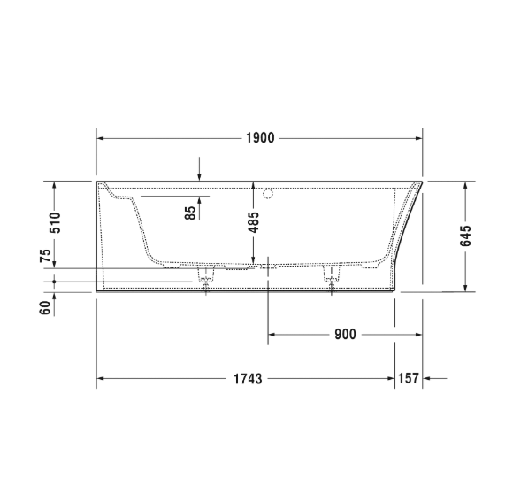 Duravit Cape Cod asimetrinė vonia DuraSolid® (kairė) 1900x900