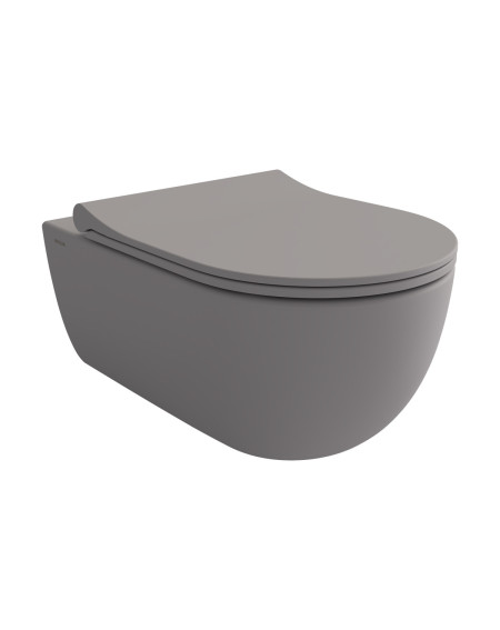 Bocchi V-Tondo pakabinamas klozetas "Rimless" su švelniai nusileidžiančiu dangčiu, pilkos matinės spalvos