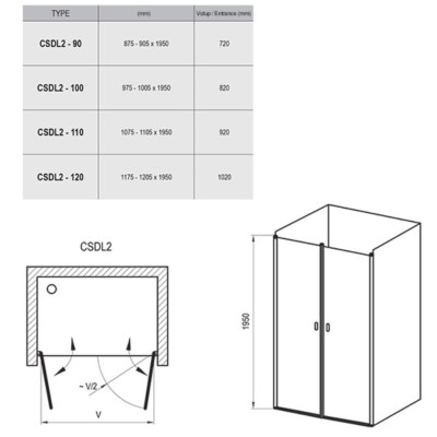 Dušo durys Ravak CSDL2-90,100,110,120cm