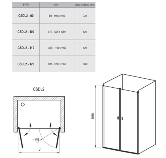 Dušo durys Ravak CSDL2-90,100,110,120cm