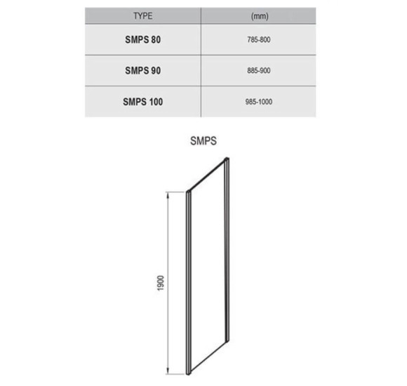 Komplektuojamoji dušo kabinos sienelė Ravak SMPS-80,90,100cm
