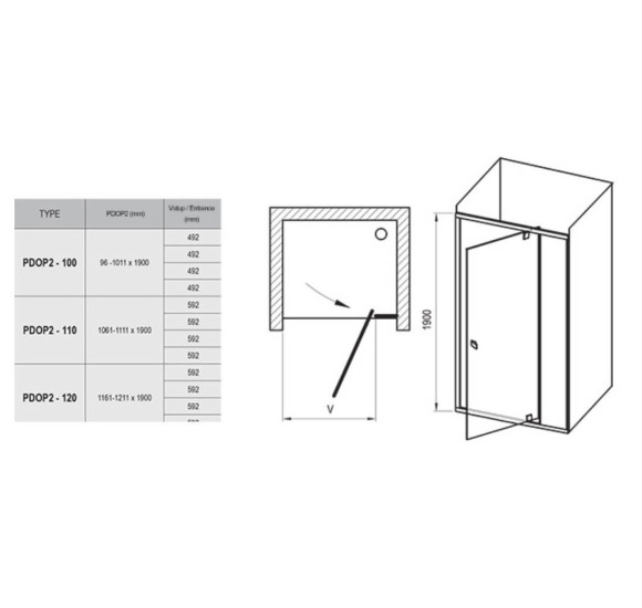 Dušo durys Ravak PDOP2- 100,110,120cm