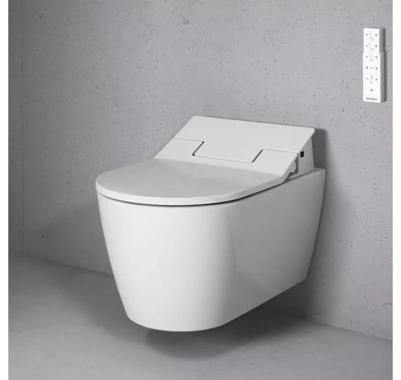 Duravit pakabinamas WC ME by Starck Rimless SensoWash unitazas, su dangčiu 370x570, baltos blizgios spalvos