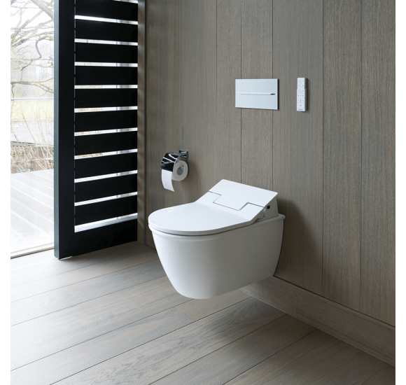 Duravit pakabinamas WC ME by Starck Rimless SensoWash unitazas, su dangčiu 370x570, baltos blizgios spalvos