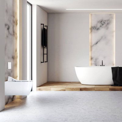 Duravit pakabinamas WC ME by Starck Rimless SensoWash unitazas, su dangčiu 370x570, baltos blizgios spalvos