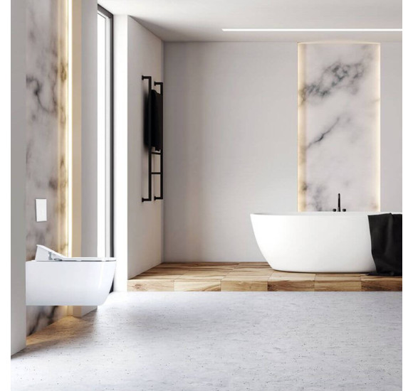 Duravit pakabinamas WC ME by Starck Rimless SensoWash unitazas, su dangčiu 370x570, baltos blizgios spalvos