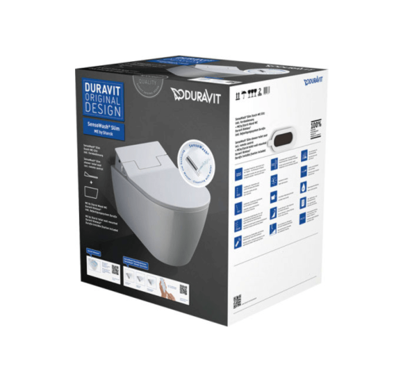 Duravit pakabinamas WC ME by Starck Rimless SensoWash unitazas, su dangčiu 370x570, baltos blizgios spalvos