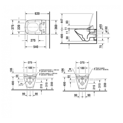 Duravit pakabinamas WC DuraStyle Rimless SensoWash unitazas, su dangčiu 370x620