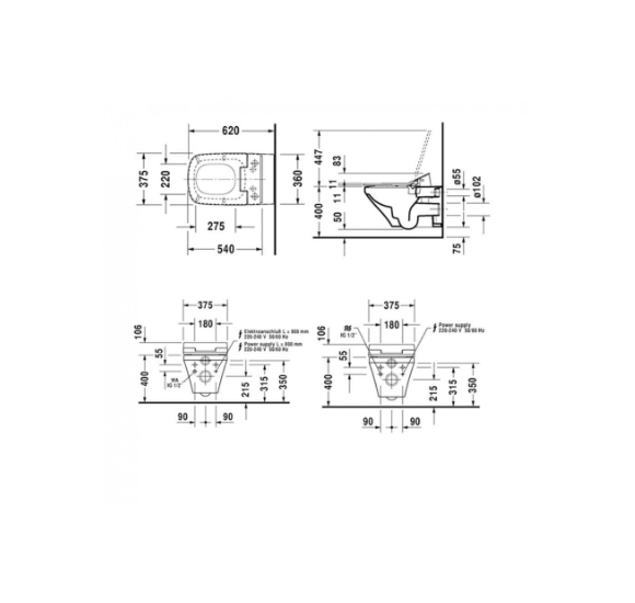 Duravit pakabinamas WC DuraStyle Rimless SensoWash unitazas, su dangčiu 370x620