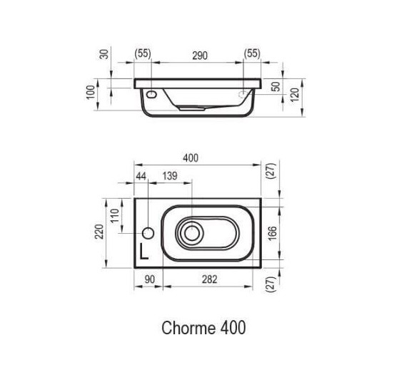 Ravak akmens masės praustuvas Chrome 400, kairinis, baltas