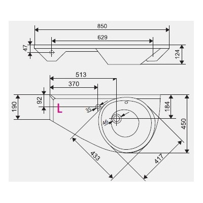 RAVAK pakabinamas akmens masės praustuvas Avocado, kairė pusė