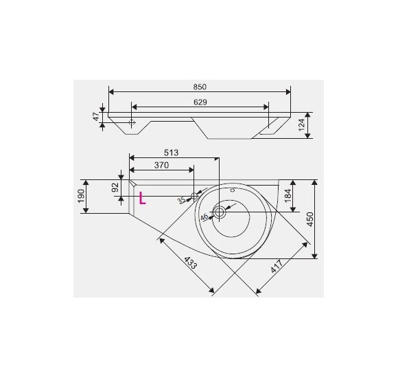 RAVAK pakabinamas akmens masės praustuvas Avocado, kairė pusė