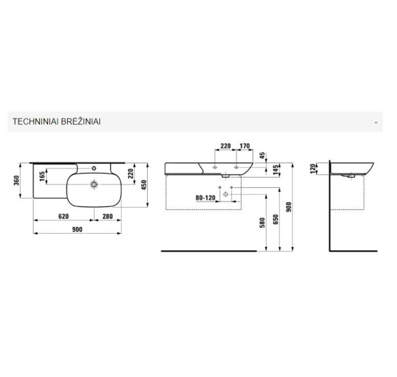 Pakabinamas/baldinis praustuvas su keraminiu stalviršiu Laufen Ino