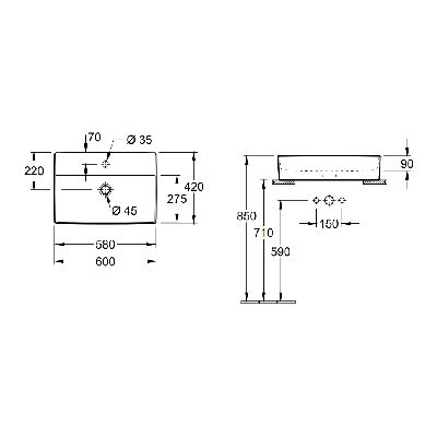 Villeroy & Boch Memento 2.0 pakabinamas praustuvas, 600x420, 4A0760