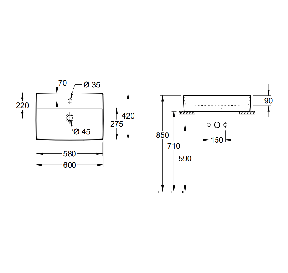 Villeroy & Boch Memento 2.0 pakabinamas praustuvas, 600x420, 4A0760