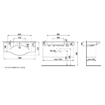 Laufen Palace pakabinamas/baldinis praustuvas 120x51 cm, be rankšluosčio laikiklio