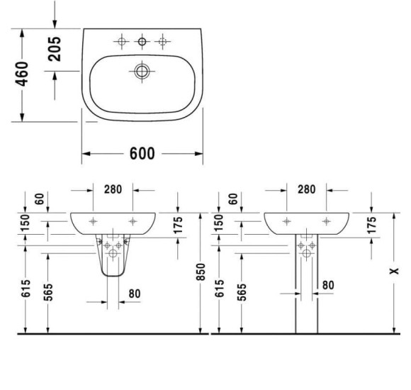 Praustuvas Duravit D-CODE 600x460