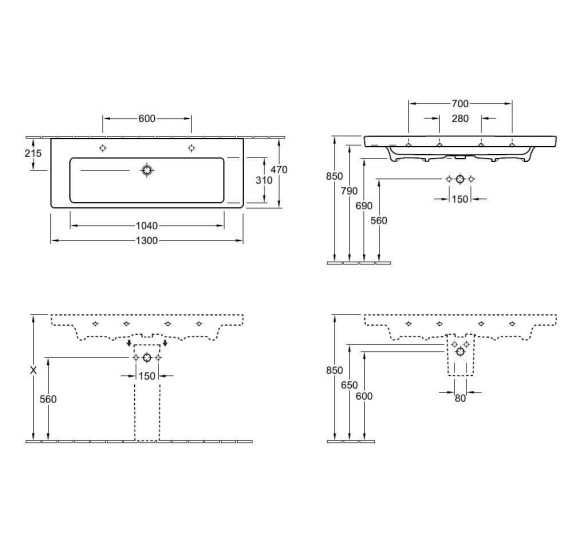 Villeroy & Boch Subway 2.0 praustuvas, 130x47cm