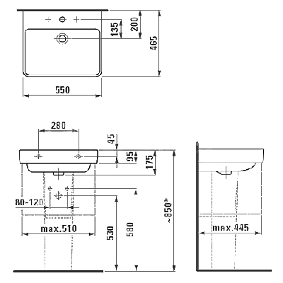 Laufen Pro S pakabinamas/baldinis praustuvas 55x46,5 cm, be persipylimo angos