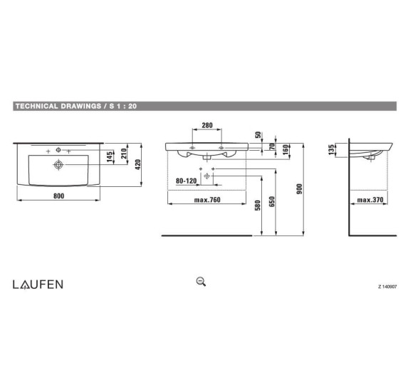 Laufen Pro Nordic pakabinamas/baldinis praustuvas 80x42 cm