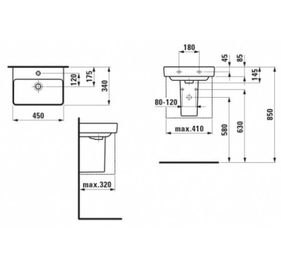 Laufen Pro S pakabinamas/baldinis praustuvas 45x34 cm