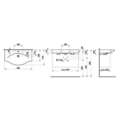 Laufen Palace pakabinamas praustuvas (90x51cm)