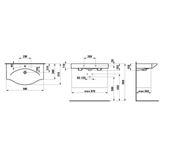Laufen Palace pakabinamas praustuvas (90x51cm)