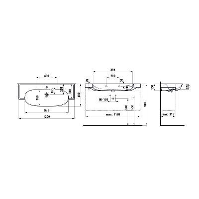 Pakabinamas praustuvas Laufen New Classic 1200x480