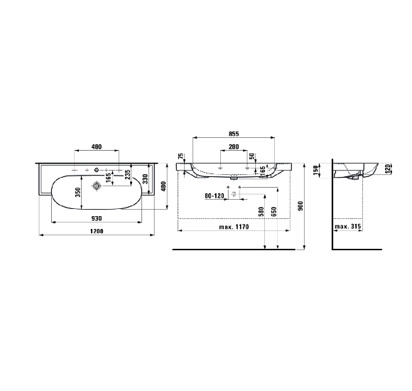 Pakabinamas praustuvas Laufen New Classic 1200x480