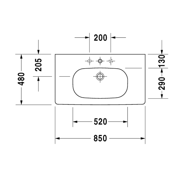 Duravit D-Code pakabinamas praustuvas 850x480