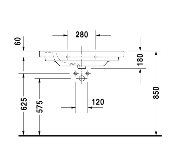 Duravit D-Code pakabinamas praustuvas 850x480