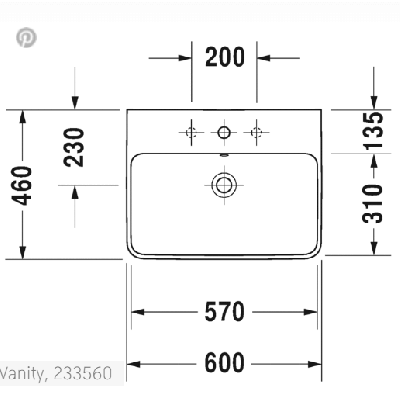 Duravit ME by starck pakabinamas praustuvas 600x460