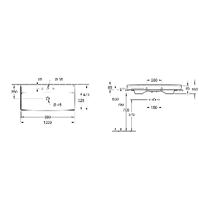 Praustuvas Villeroy & Boch Collaro 100x47cm (statomas ant baldų)