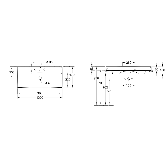 Praustuvas Villeroy & Boch Collaro 100x47cm (statomas ant baldų)