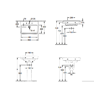 Villeroy & Boch O.Novo praustuvas 65x46cm, 4A4165