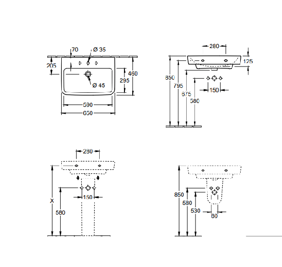 Villeroy & Boch O.Novo praustuvas 65x46cm, 4A4165