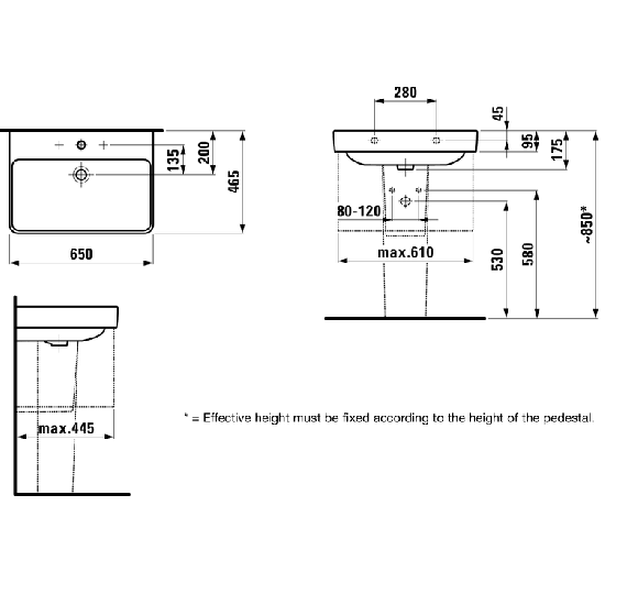 Laufen Pro S pakabinamas/baldinis praustuvas 65x46,5 cm, su persipylimo anga