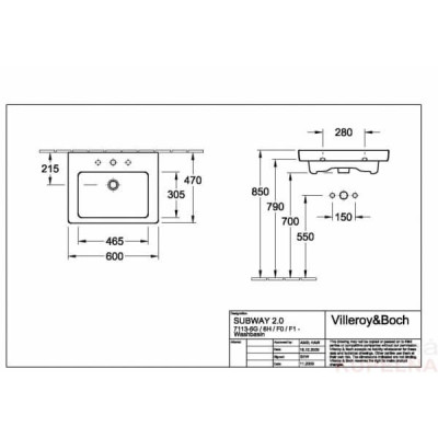 Villeroy&Boch Subway 2.0 praustuvas, 600x470, šlifuota apačia