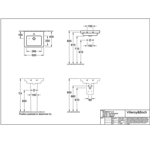 Villeroy & Boch Subway 2.0 praustuvas, 500x400