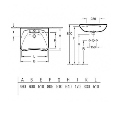 Villeroy & Boch O.Novo vita pakabinamas praustuvas, 600x490