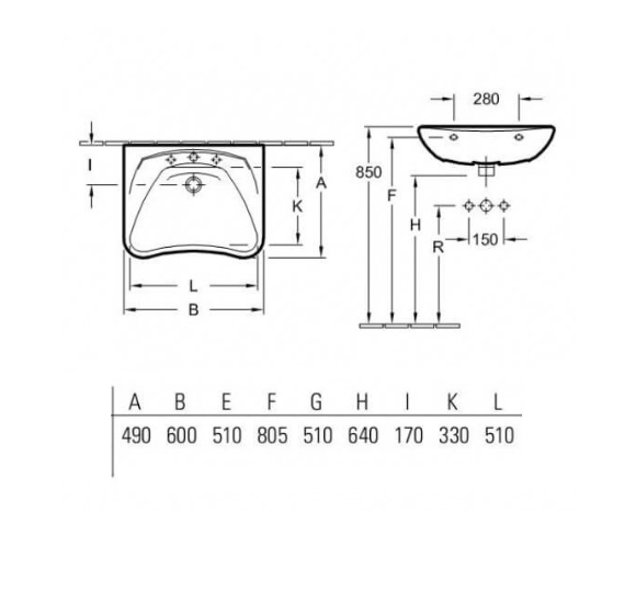 Villeroy & Boch O.Novo vita pakabinamas praustuvas, 600x490