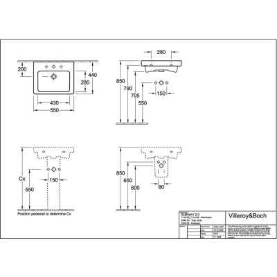 Villeroy & Boch Subway 2.0 praustuvas, 550x440