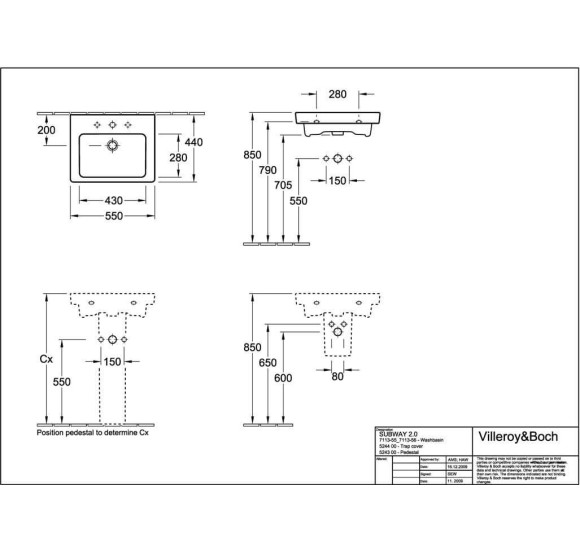 Villeroy & Boch Subway 2.0 praustuvas, 550x440